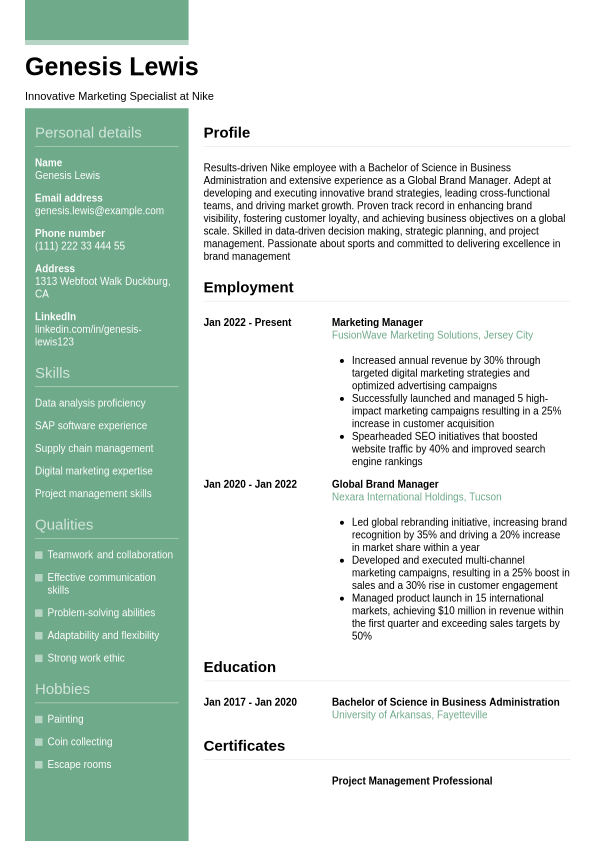 McKinsey Resume Example Jobseeker - Nike Resume Example