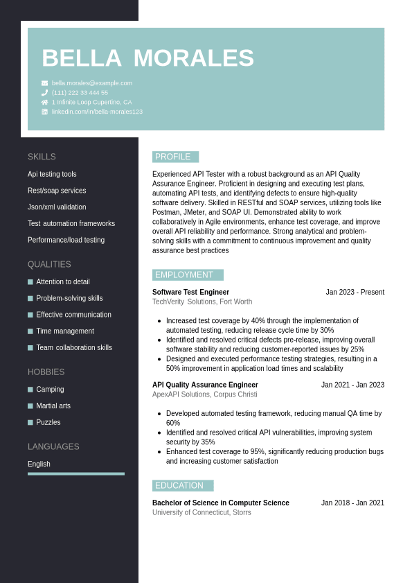API Testing Resume Example | Jobseeker