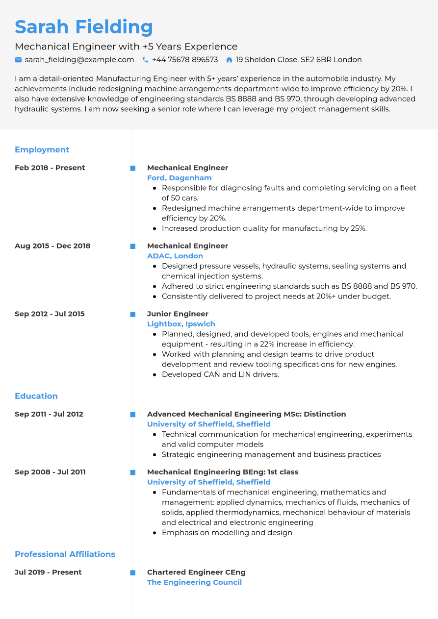 CV Example Engineering | Jobseeker