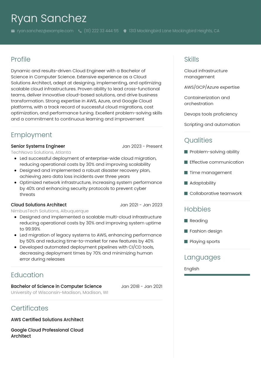 Cloud Engineer Resume Example & Writing Guide | Jobseeker
