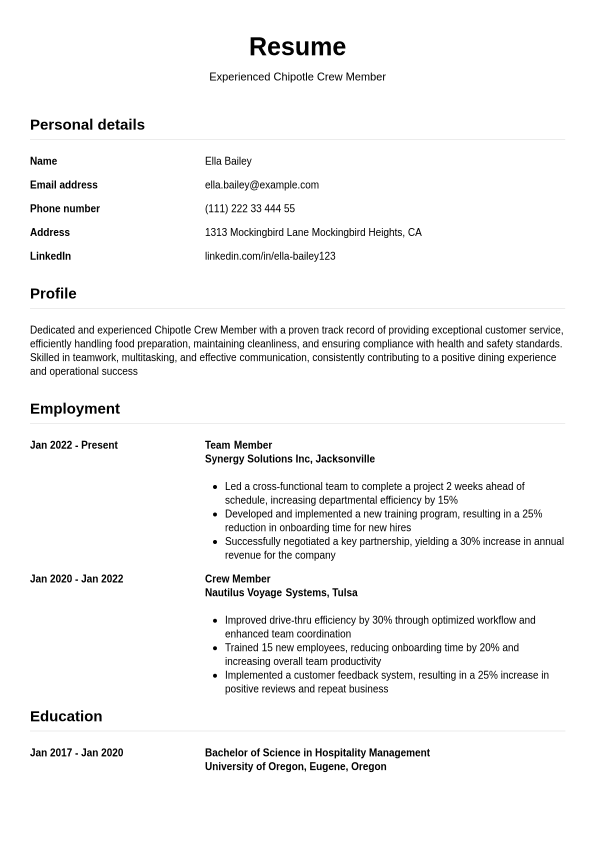 Chipotle Resume Example Jobseeker - Chipotle Resume Example Simple.1740737269714 