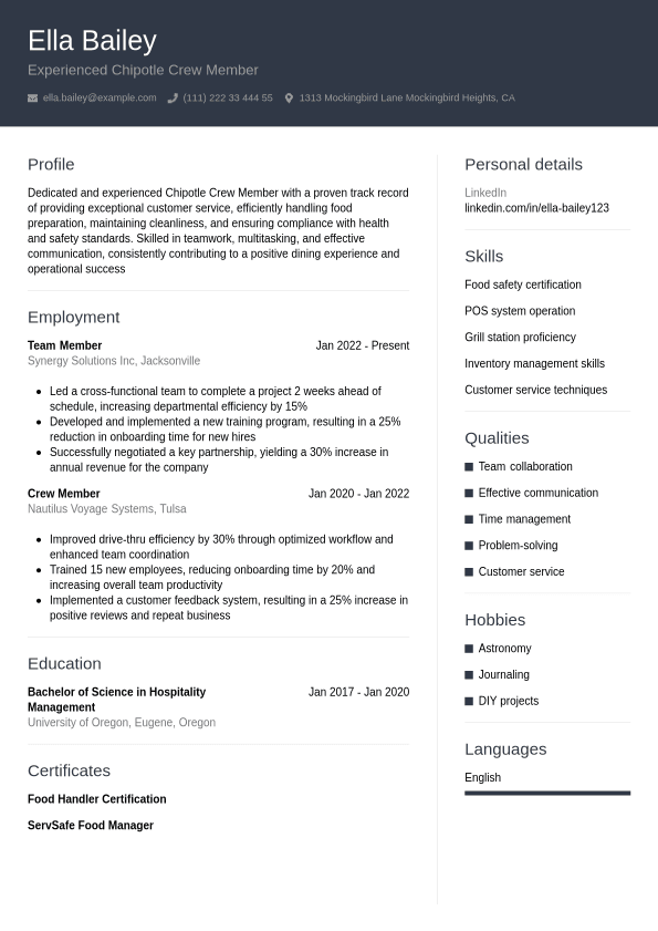 Chipotle Resume Example Jobseeker - Chipotle Resume Example Professional.1740737269714 