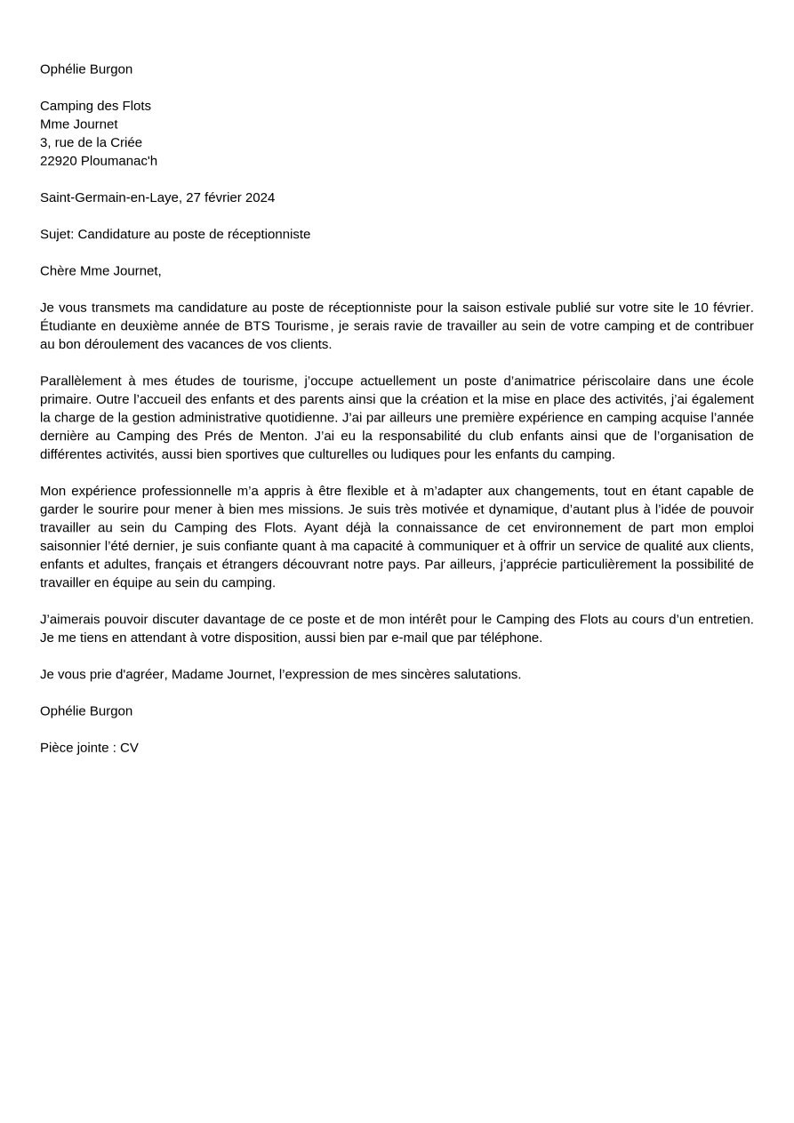 Exemple de lettre de motivation pour étudiant(e) Jobseeker — free download