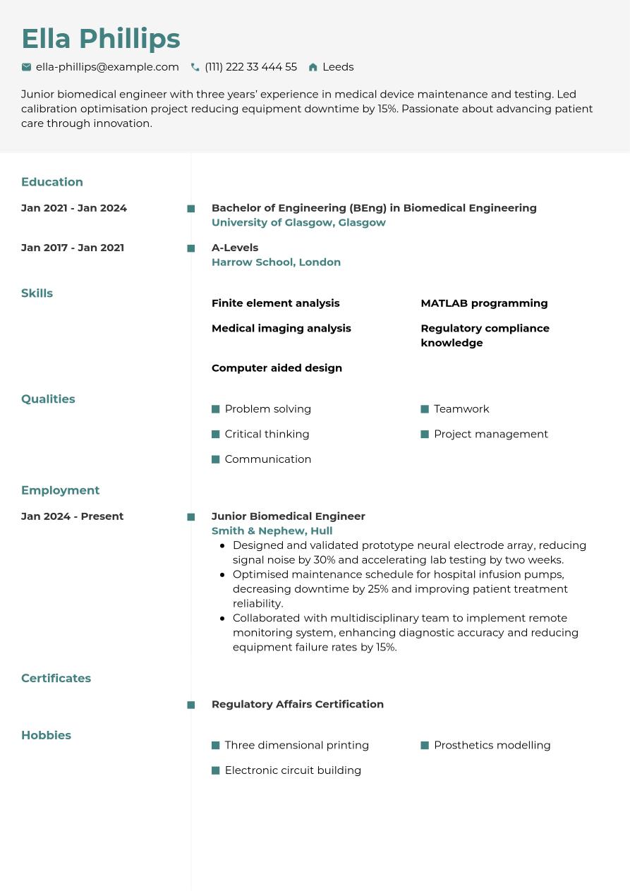 Biomedical Engineering CV Writing Guide & Tips | Jobseeker