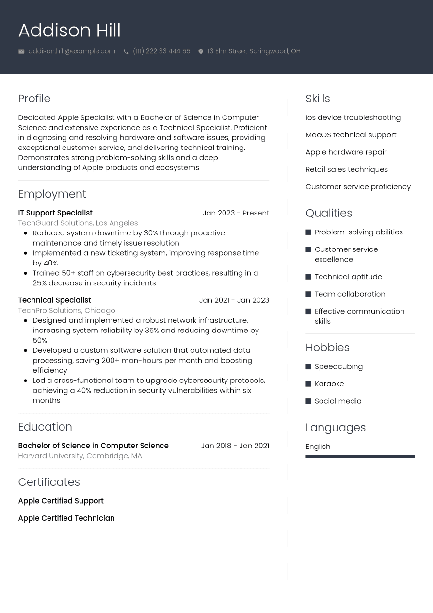 Resume Example Apple Apple Resume Example | Jobseeker