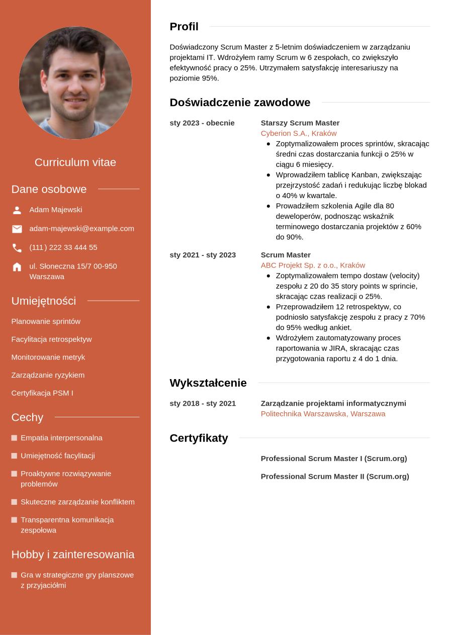CV Scrum mastera: przykład, wzór i przewodnik | Jobseeker