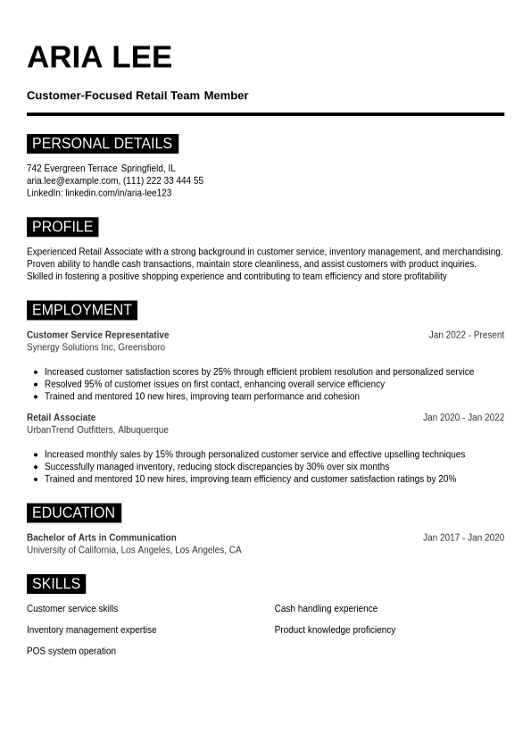 Trader Joe #39 s Resume Example Jobseeker