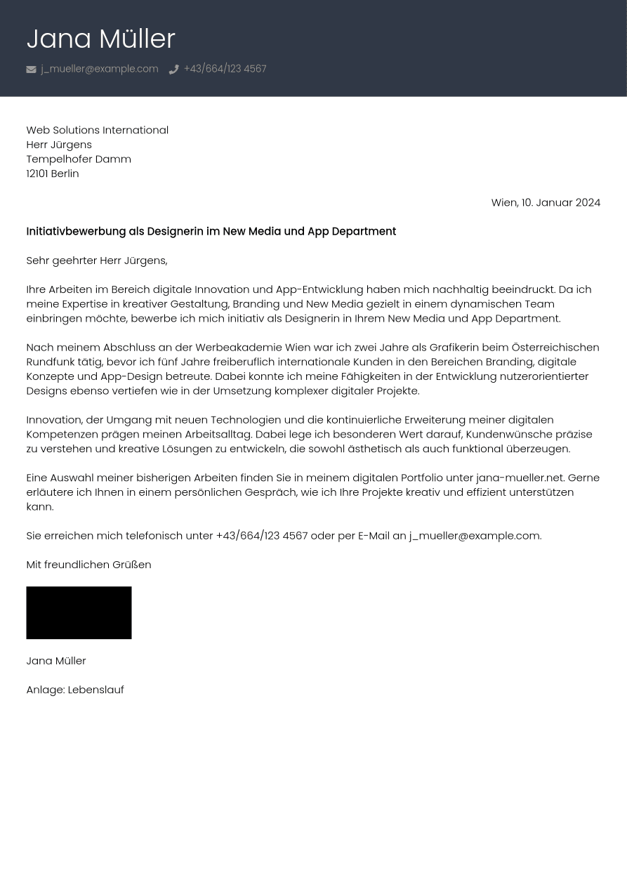 Bewerbungsschreiben Für Ein Schülerpraktikum Bewerbungsschreiben-Beispiel Grafikdesigner | Jobseeker