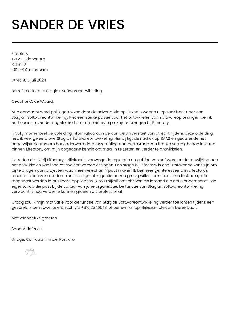 Stage Motivatiebrief Voorbeeld Jobseeker Stage Motivatiebrief Voorbeeld Jobseeker