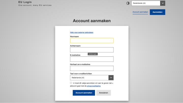 Ga daarna akkoord met de voorwaarden en klik opnieuw op "Account aanmaken".
