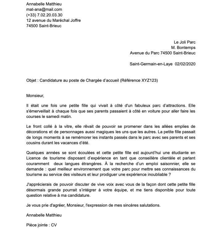 Exemple de lettre de motivation narrative