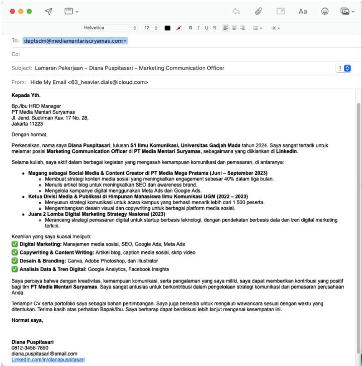 Contoh Surat Lamaran Kerja Fresh Graduate via Email