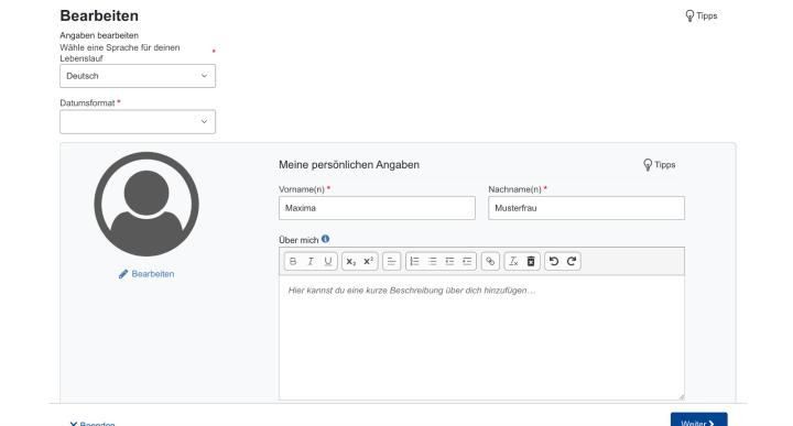 Persönliche Daten eingeben