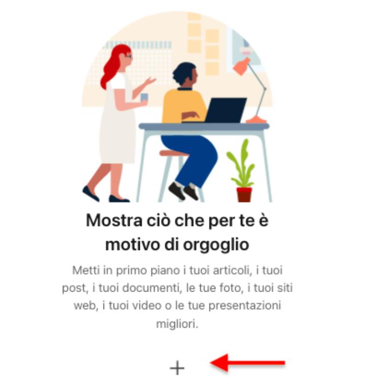 Si aprirà una pagina con questa call-to-action: “Mostra ciò che per te è motivo di orgoglio”, al di sotto della quale vedrai l’icona del segno “+”;