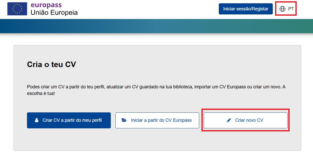 Opções de criação