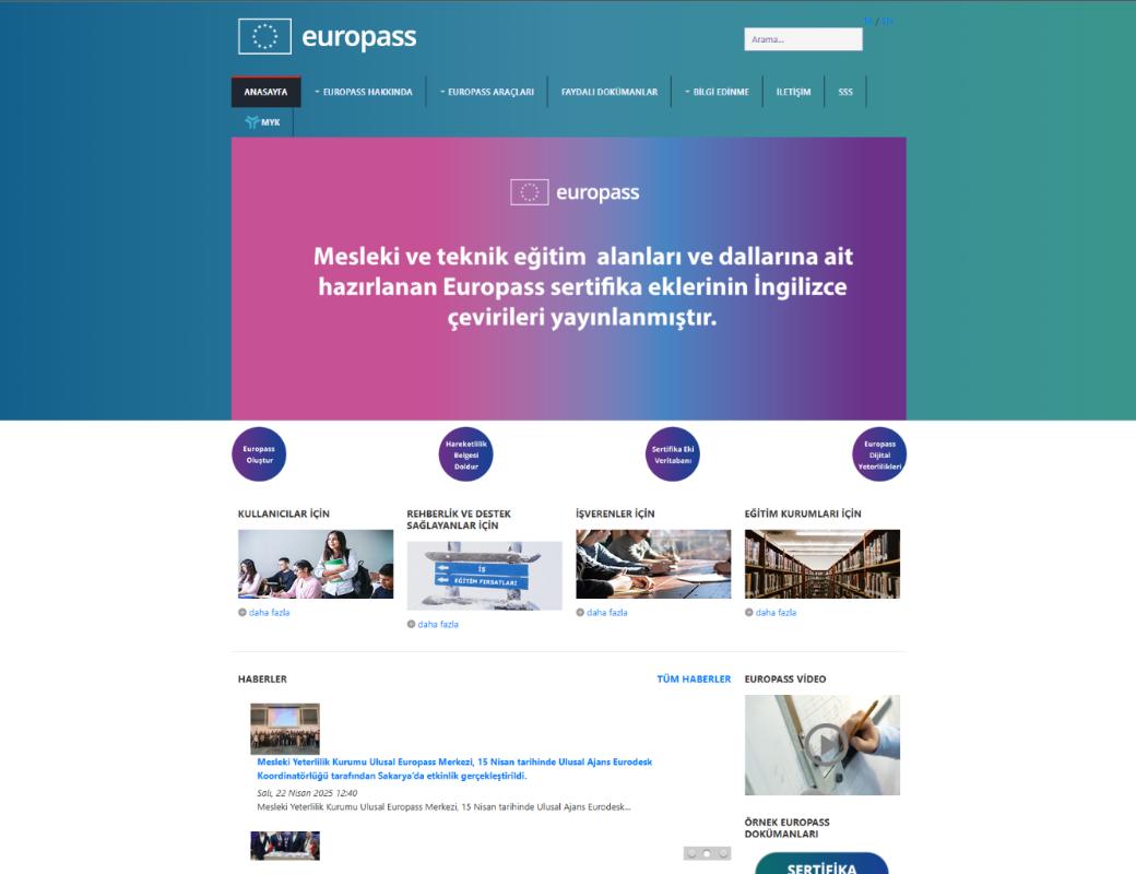 Europass CV oluşturma süreci adım 1