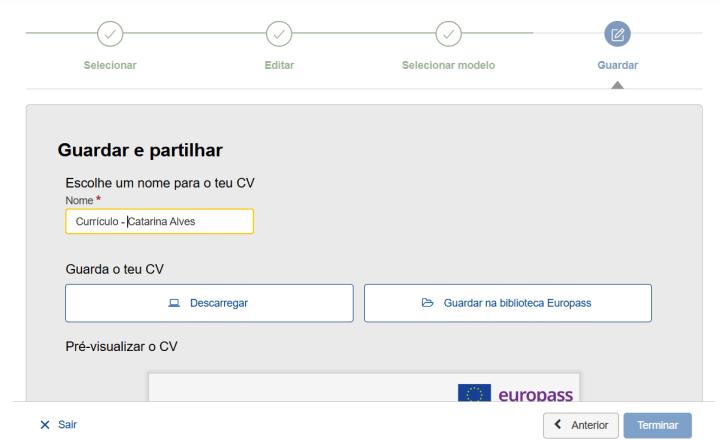 Salvar currículo