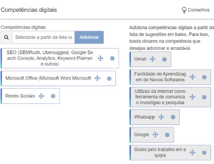 7. Insira as suas Competências