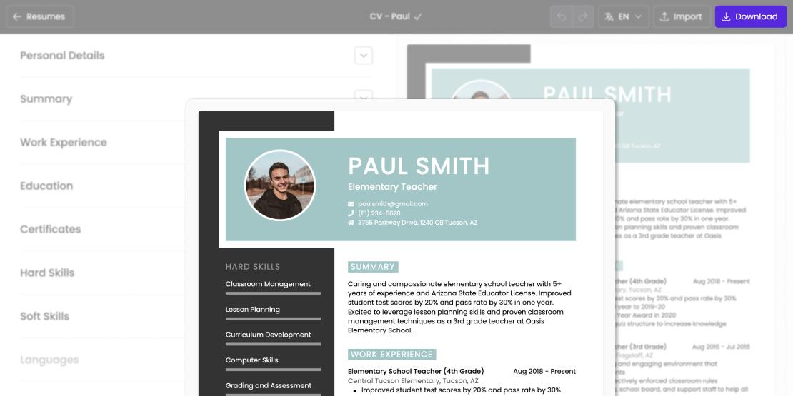 Download eenvoudig je cv en bewerk het op elk gewenst moment.