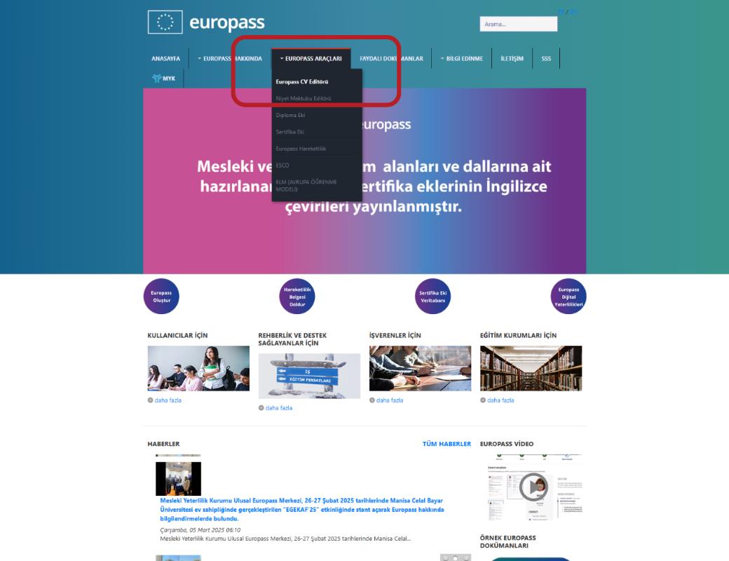 Europass CV oluşturma süreci adım 2