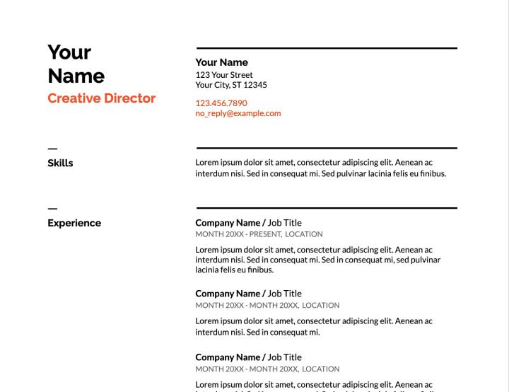 An image of Google Docs Swiss CV template