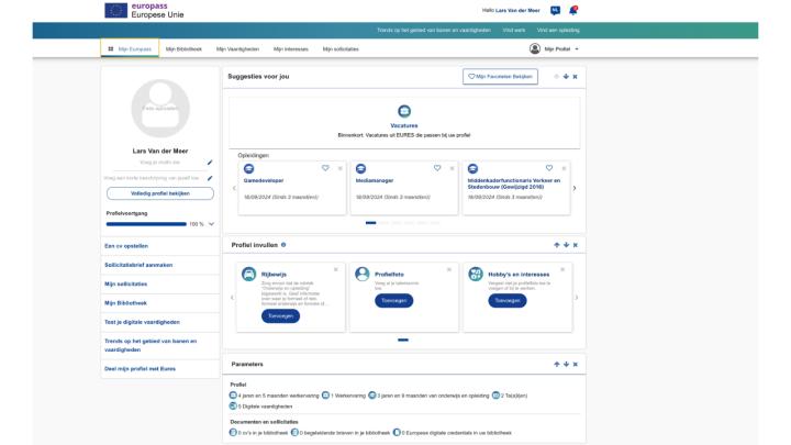 Door te kiezen voor "starten vanuit je profiel" kun je gebruikmaken van de informatie die je al eerder hebt ingevuld.