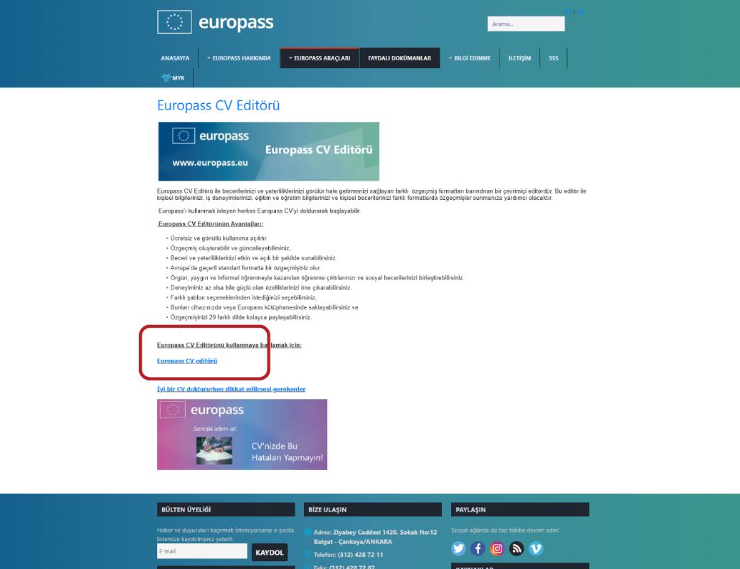 Europass CV oluşturma süreci adım 3