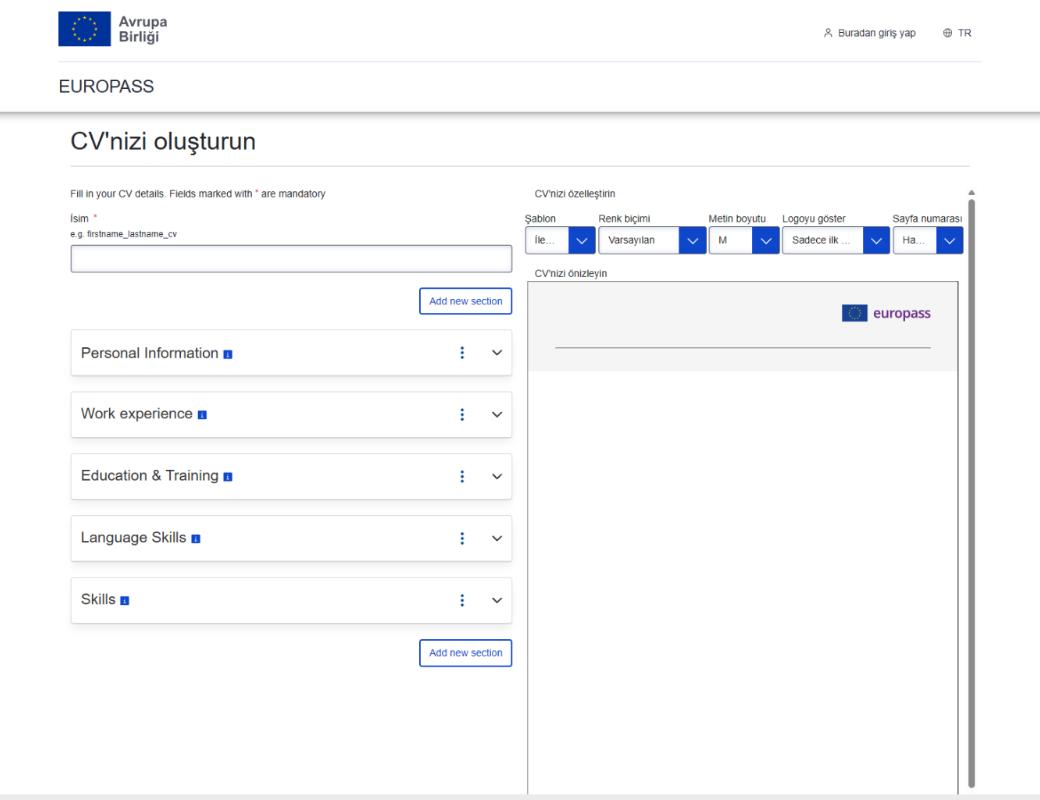 Europass CV oluşturma süreci adım 5