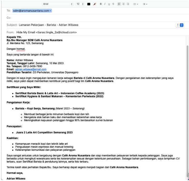 Contoh Surat Lamaran Kerja Cafe via Email
