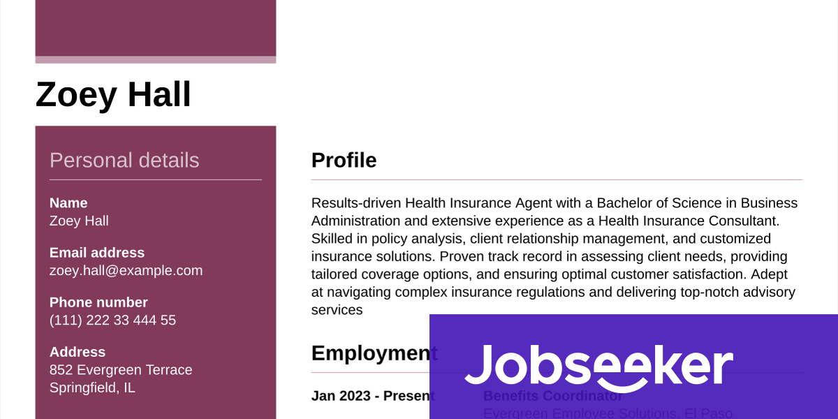 Resume Udated Example Health Insurance Agent Resume Example & Guide | Jobseeker