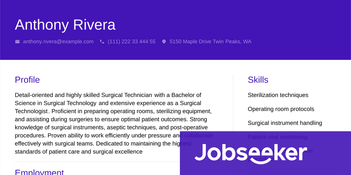 Surgical Tech Resume Example & Writing Guide | Jobseeker