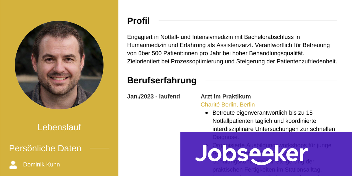Lebenslauf Beispiel Arzt | Jobseeker