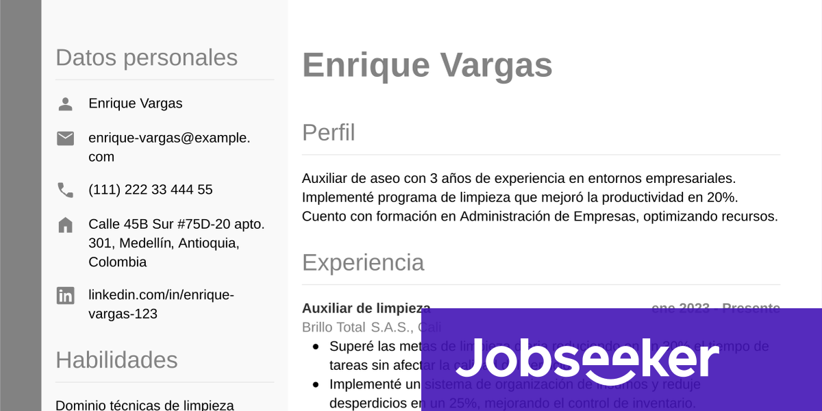 Hoja de vida para Asear: ejemplo y consejos | Jobseeker