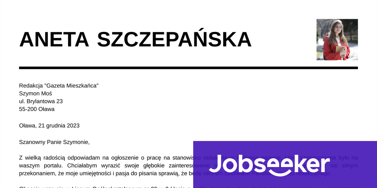 Jak Napisać List Motywacyjny Ucznia List motywacyjny dla ucznia liceum – przykład | Jobseeker