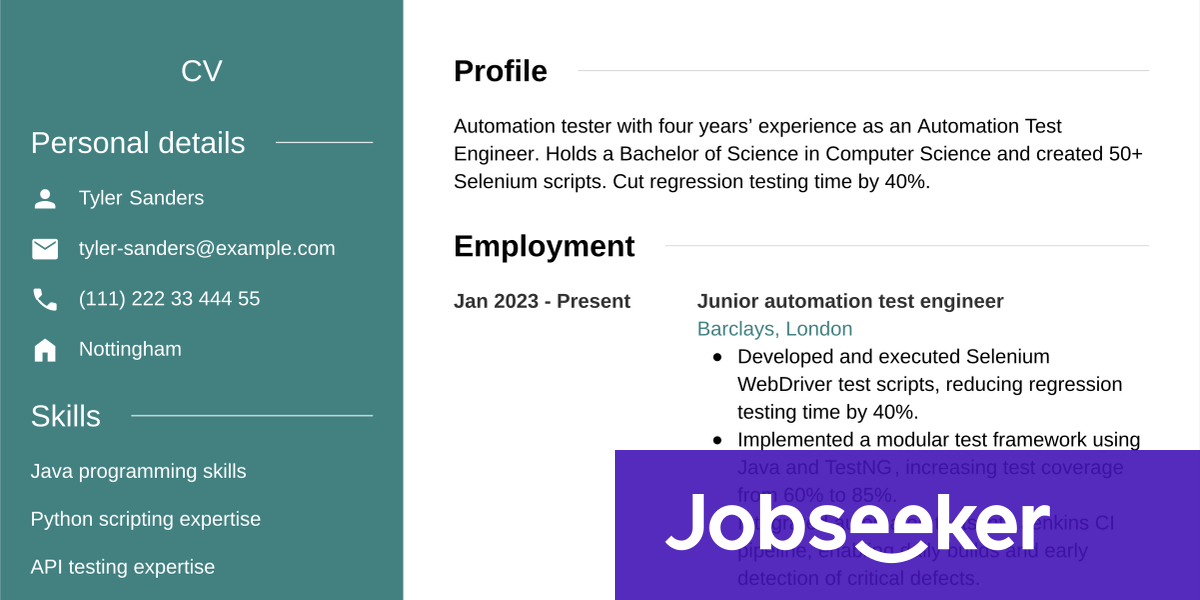 Automation Tester CV Writing Guide & Tips | Jobseeker
