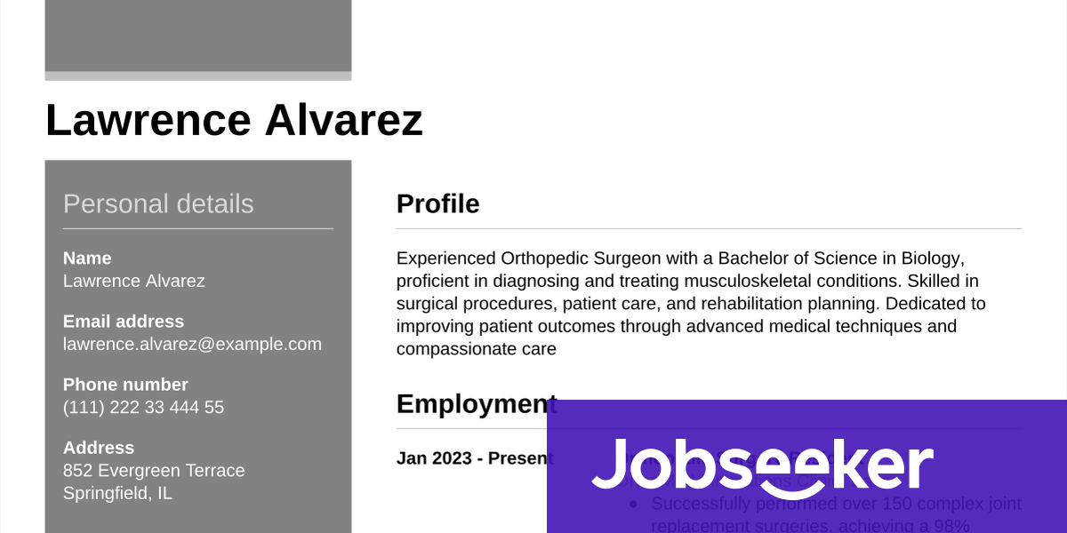 Surgeon Rpbio Example Surgeon Resume Example & Writing Guide | Jobseeker
