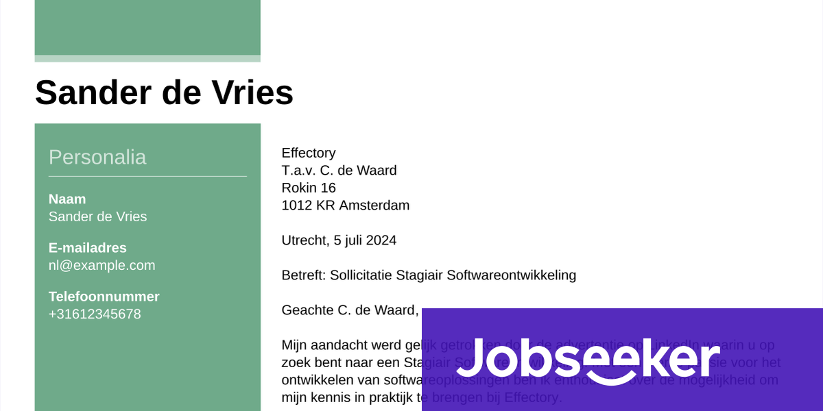 Stage Motivatiebrief Voorbeeld | Jobseeker