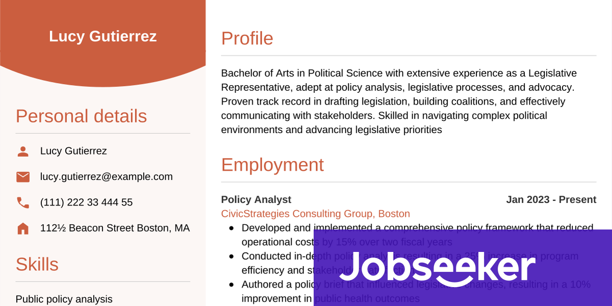 Political Profile Example Politician Resume Example & Writing Guide | Jobseeker