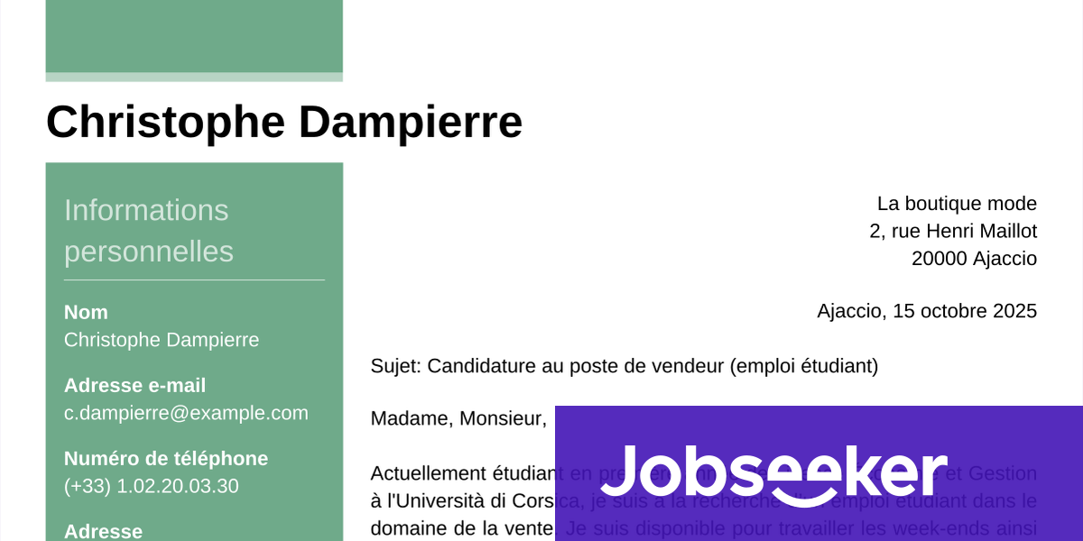 Lettre De Motivation Job étudiant Supermarché Exemple de lettre de motivation job étudiant | Jobseeker