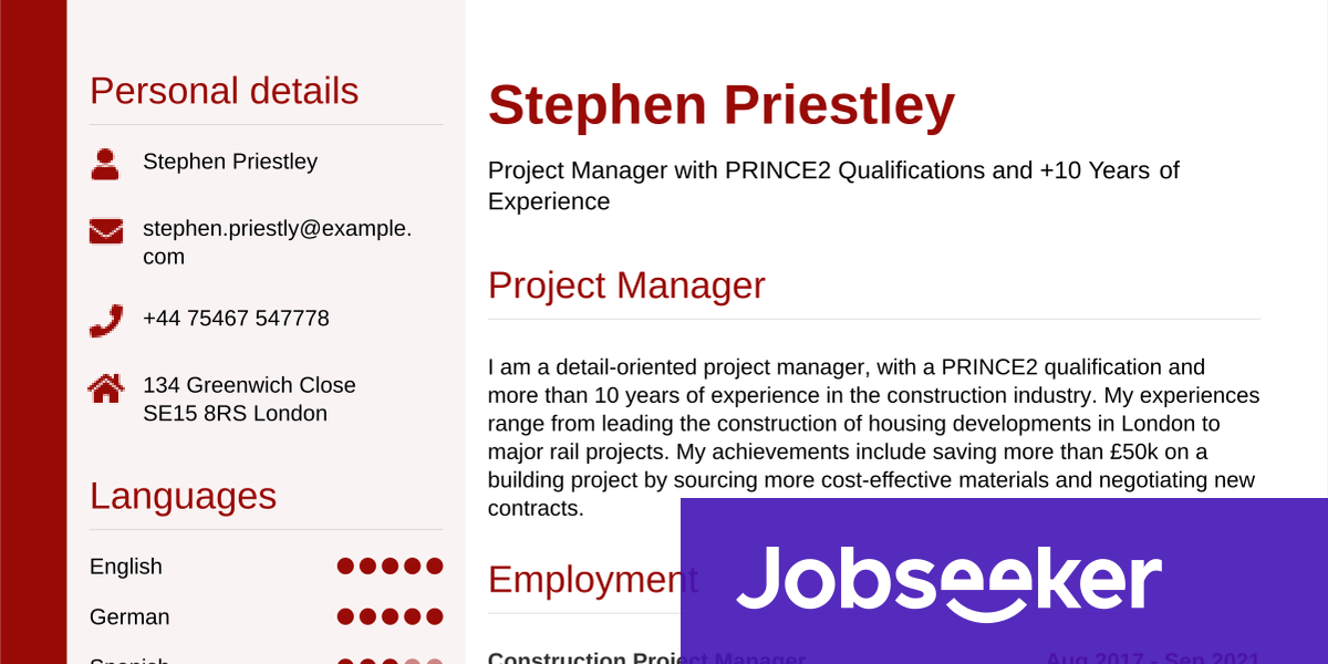 CV Example Project Manager | Jobseeker