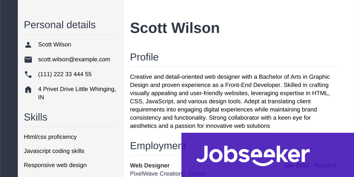 Web Designer Resume Example | Jobseeker