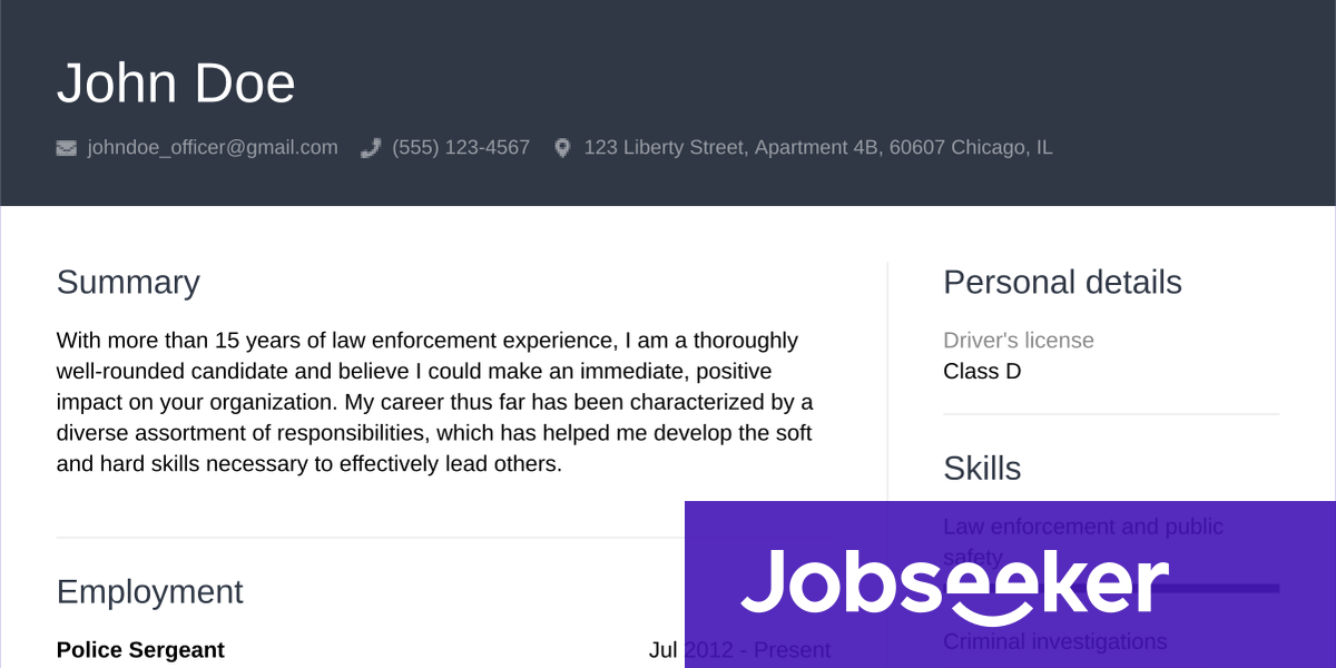 Police officer resume example | Jobseeker