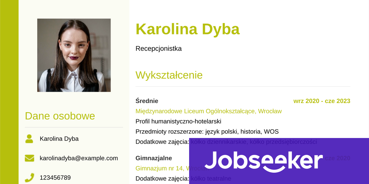 Cv Wzór Dla Ucznia Liceum Bez Doświadczenia Przykład CV ucznia liceum | Jobseeker