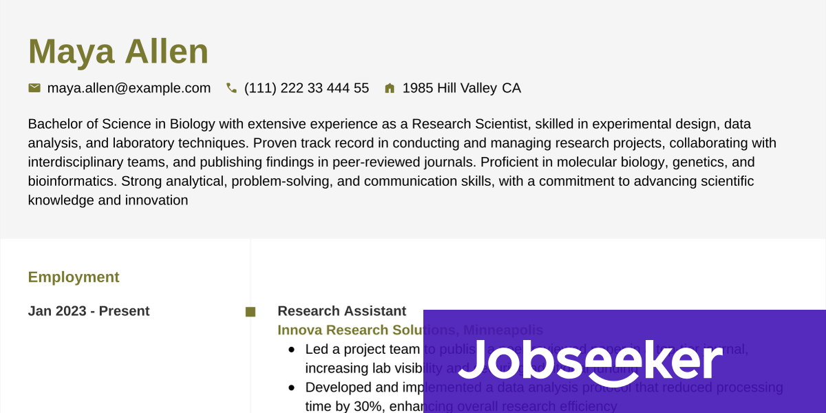 Biologist Resume Example | Jobseeker