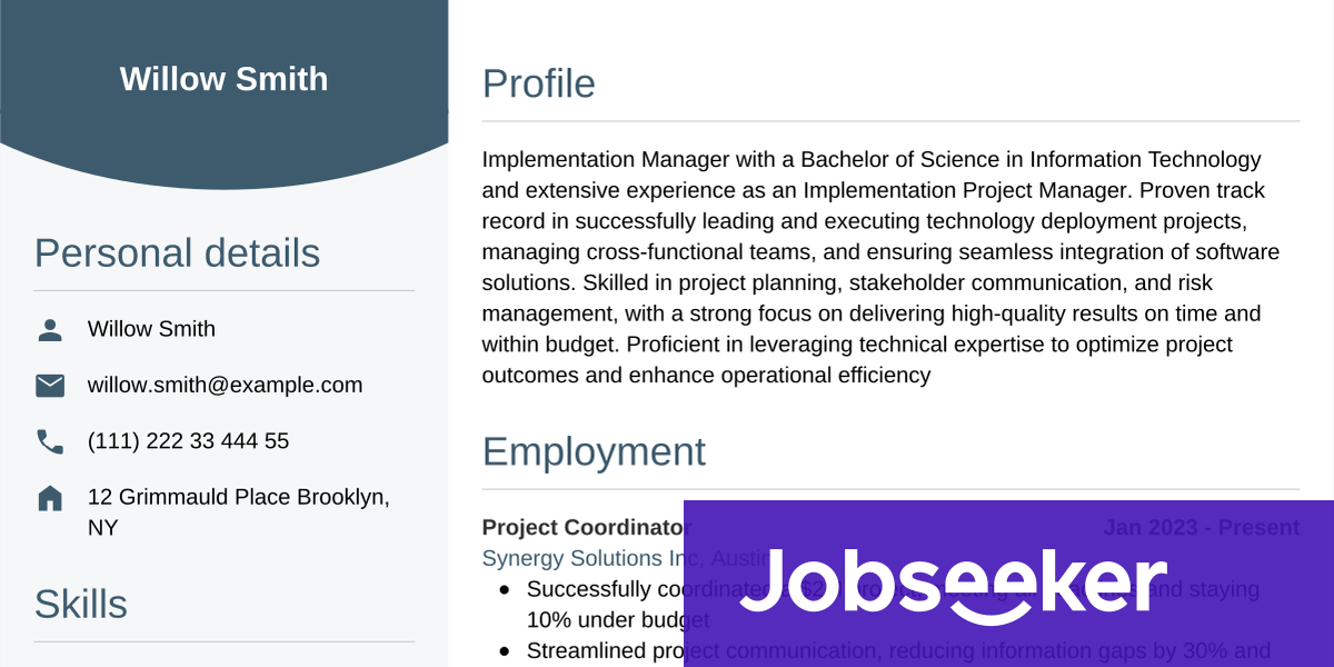 Implementation Manager Resume Example & Guide | Jobseeker