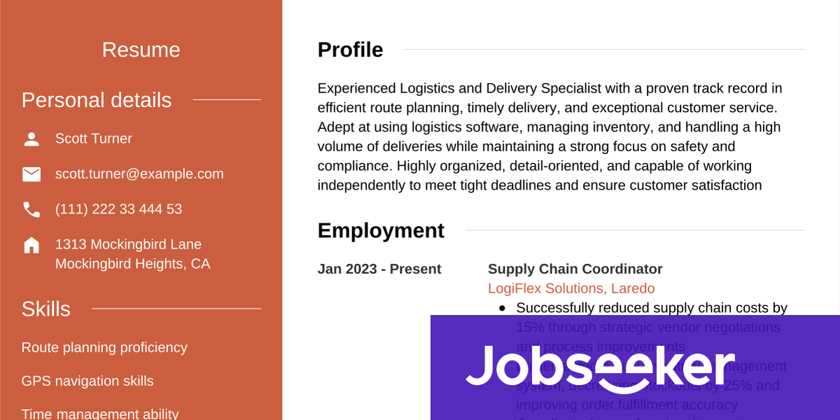 Delivery Driver Resume Example & Writing Guide | Jobseeker