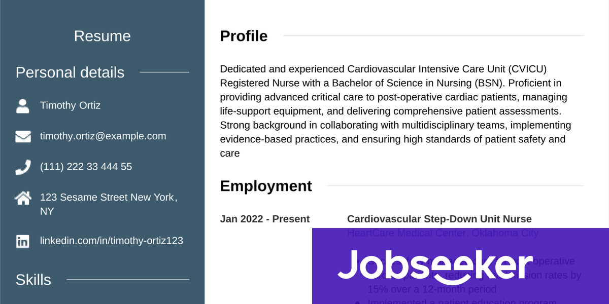 CVICU Nurse Resume Example Jobseeker - Image 