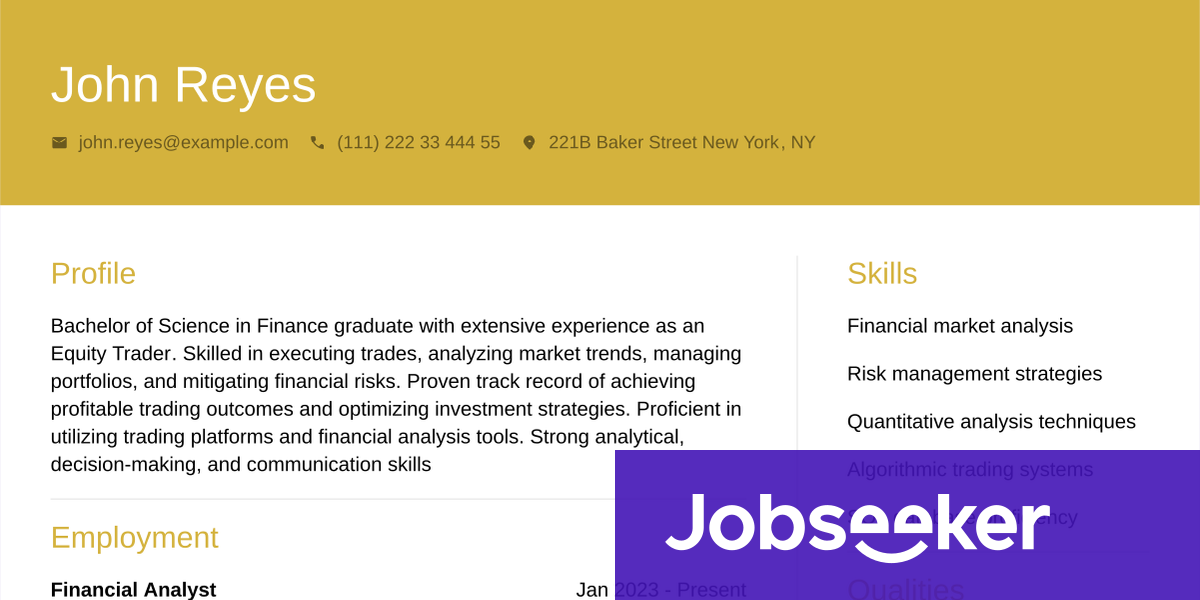 Traders Profile Sample Trader Resume Example | Jobseeker
