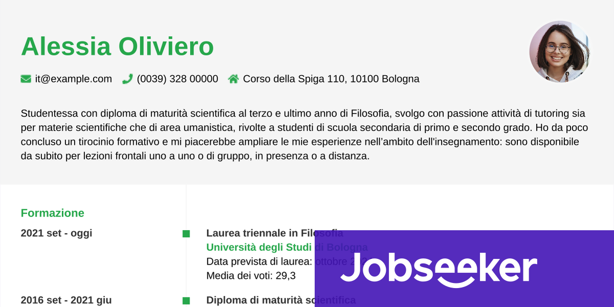 Esempio Curriculum Vitae Di Uno Studente