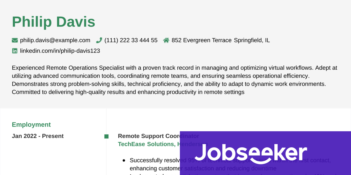 Work From Home Resume Example - Image 